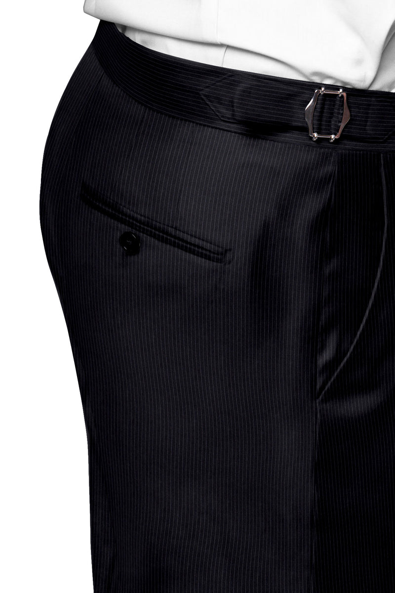 Image of a Charcoal & White Worsted Stripes Merino Wool Pants Fabric