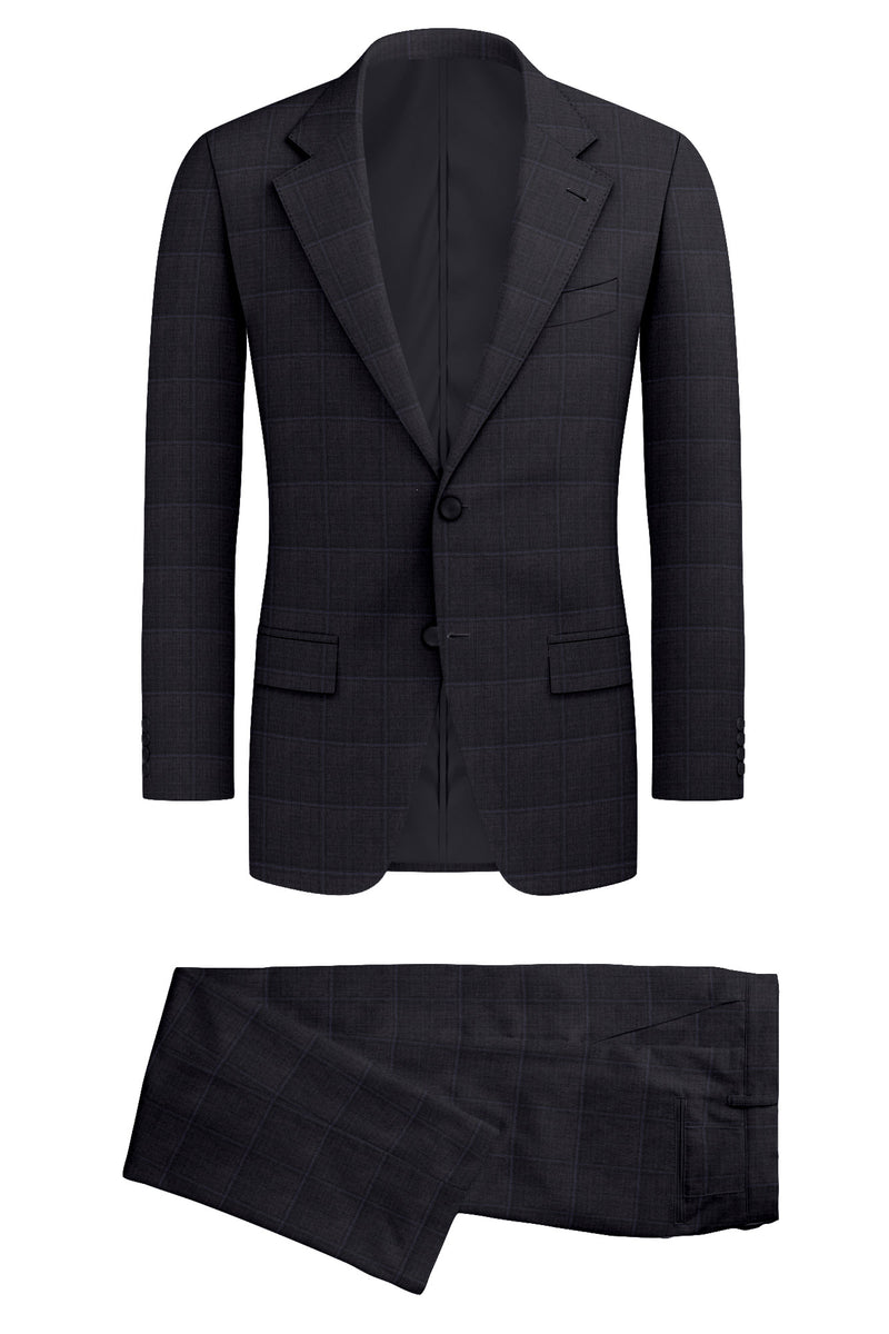 Image of a Charcoal Worsted Checks Merino Wool Suiting Fabric