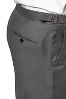 Image of a Cream & Black Worsted Micropattern Merino Wool Pants Fabric
