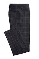 Image of a Grey & Black Worsted Checks Merino Wool Pants Fabric