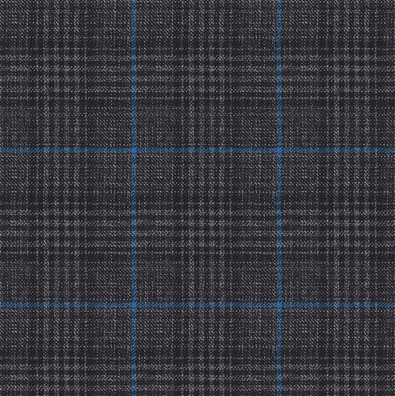 Image of a Grey & Black Worsted Checks Merino Wool Pants Fabric