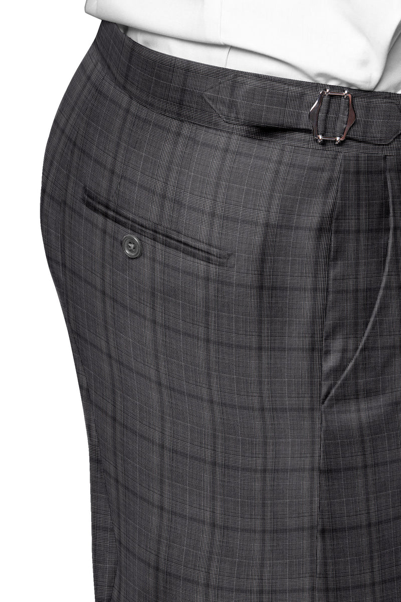 Image of a Grey & Black Worsted Checks Merino Wool Suiting Fabric
