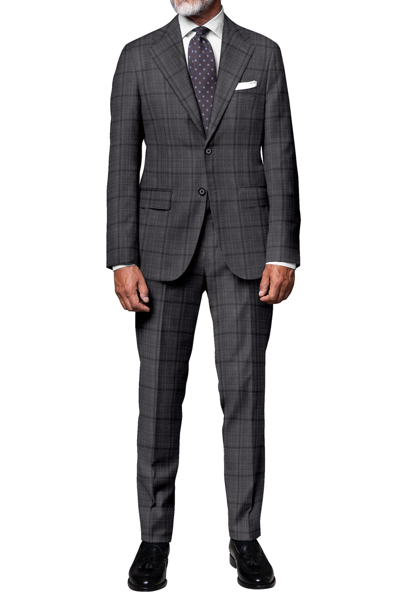 Image of a Grey & Black Worsted Checks Merino Wool Suiting Fabric