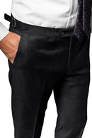 Image of a Grey & Black Worsted Houndstooth Merino Wool Pants Fabric
