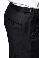 Image of a Grey & Black Worsted Houndstooth Merino Wool Pants Fabric