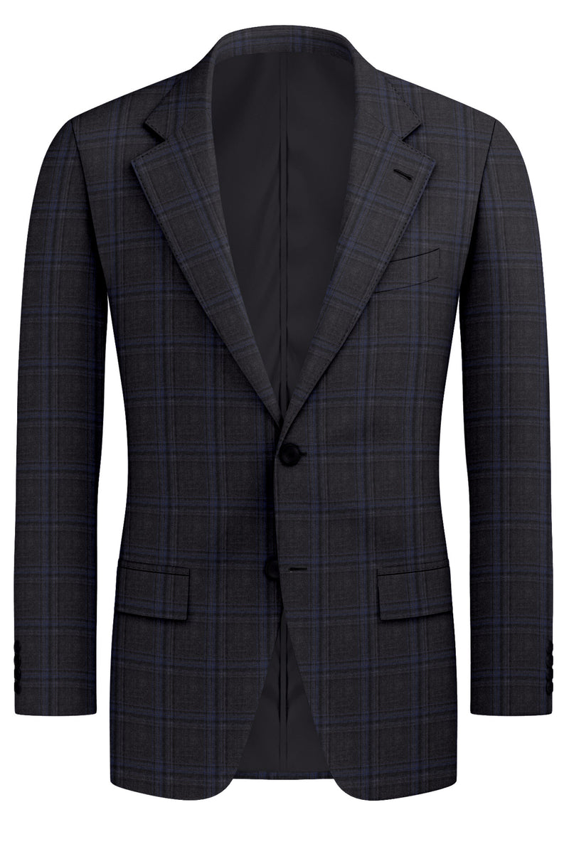 Image of a Grey & Blue Worsted Checks Merino Wool Blazers Fabric