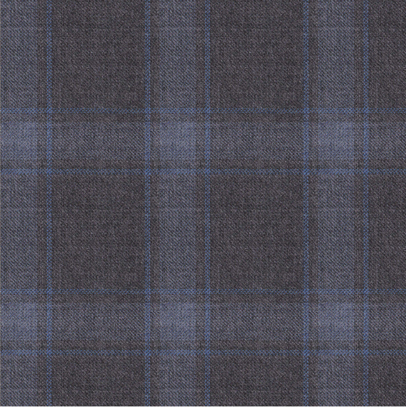 Image of a Grey & Blue Worsted Checks Merino Wool Pants Fabric