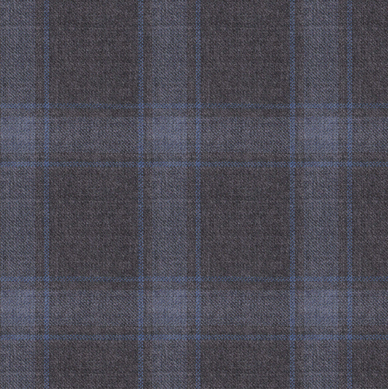 Image of a Grey & Blue Worsted Checks Merino Wool Suiting Fabric