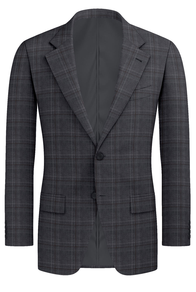 Image of a Grey & Burgundy Worsted Checks Merino Wool Blazers Fabric