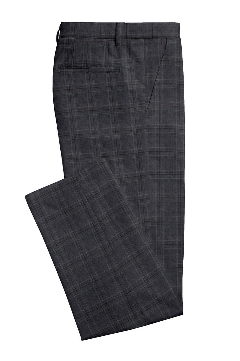 Image of a Grey & Burgundy Worsted Checks Merino Wool Pants Fabric