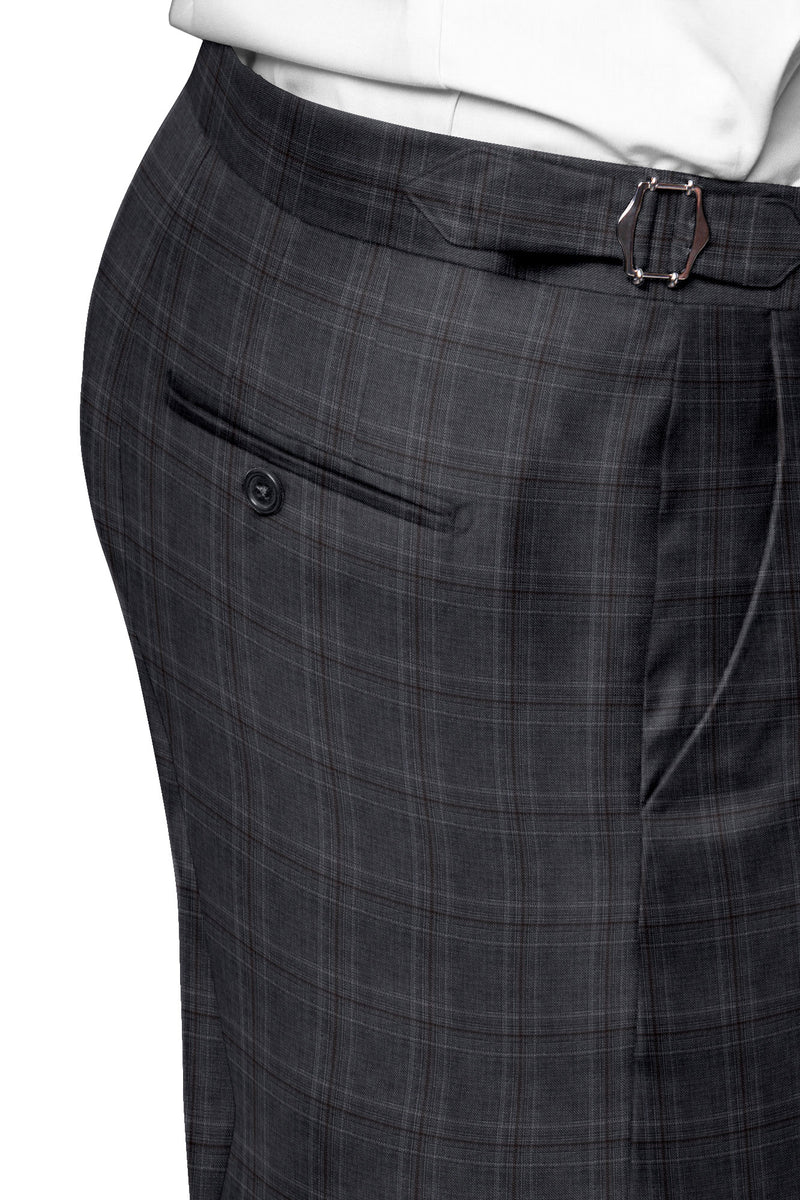 Image of a Grey & Burgundy Worsted Checks Merino Wool Pants Fabric