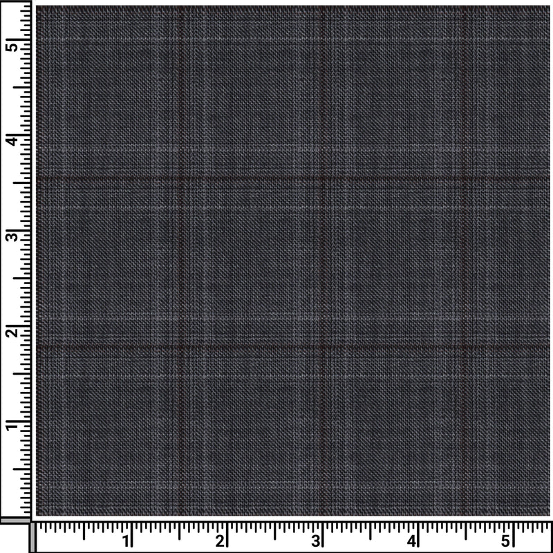 Image of a Grey & Burgundy Worsted Checks Merino Wool Suiting Fabric