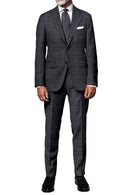 Image of a Grey & Burgundy Worsted Checks Merino Wool Suiting Fabric