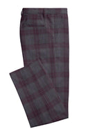 Image of a Grey & Maroon Worsted Checks Merino Wool Pants Fabric