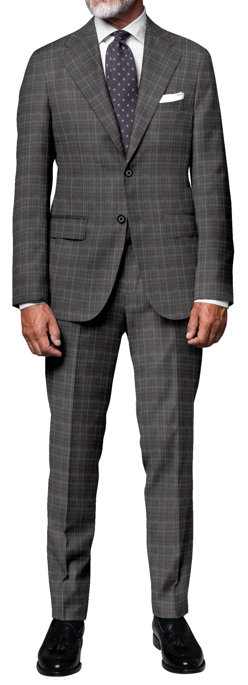 Image of a Grey & Sky-Blue Worsted Checks Merino Wool Blazers Fabric
