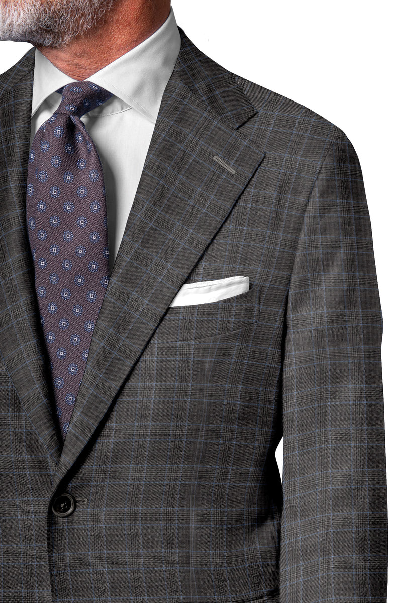 Image of a Grey & Sky-Blue Worsted Checks Merino Wool Blazers Fabric