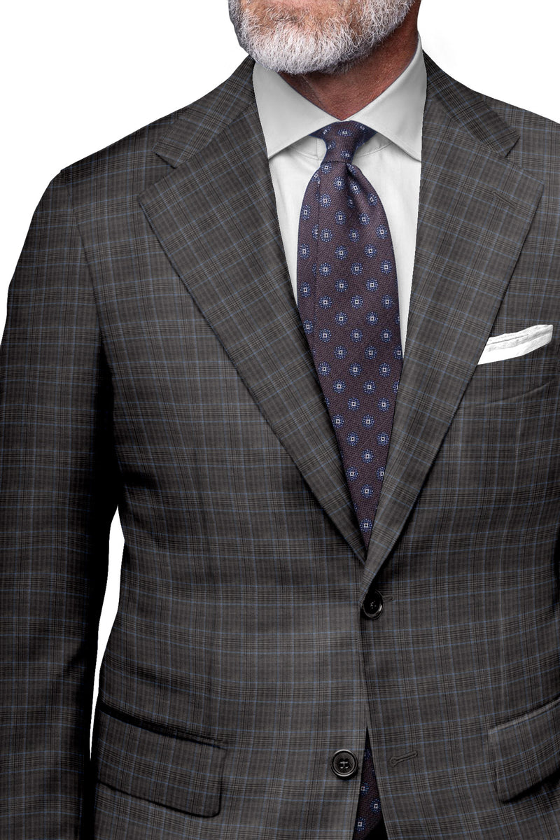 Image of a Grey & Sky-Blue Worsted Checks Merino Wool Blazers Fabric