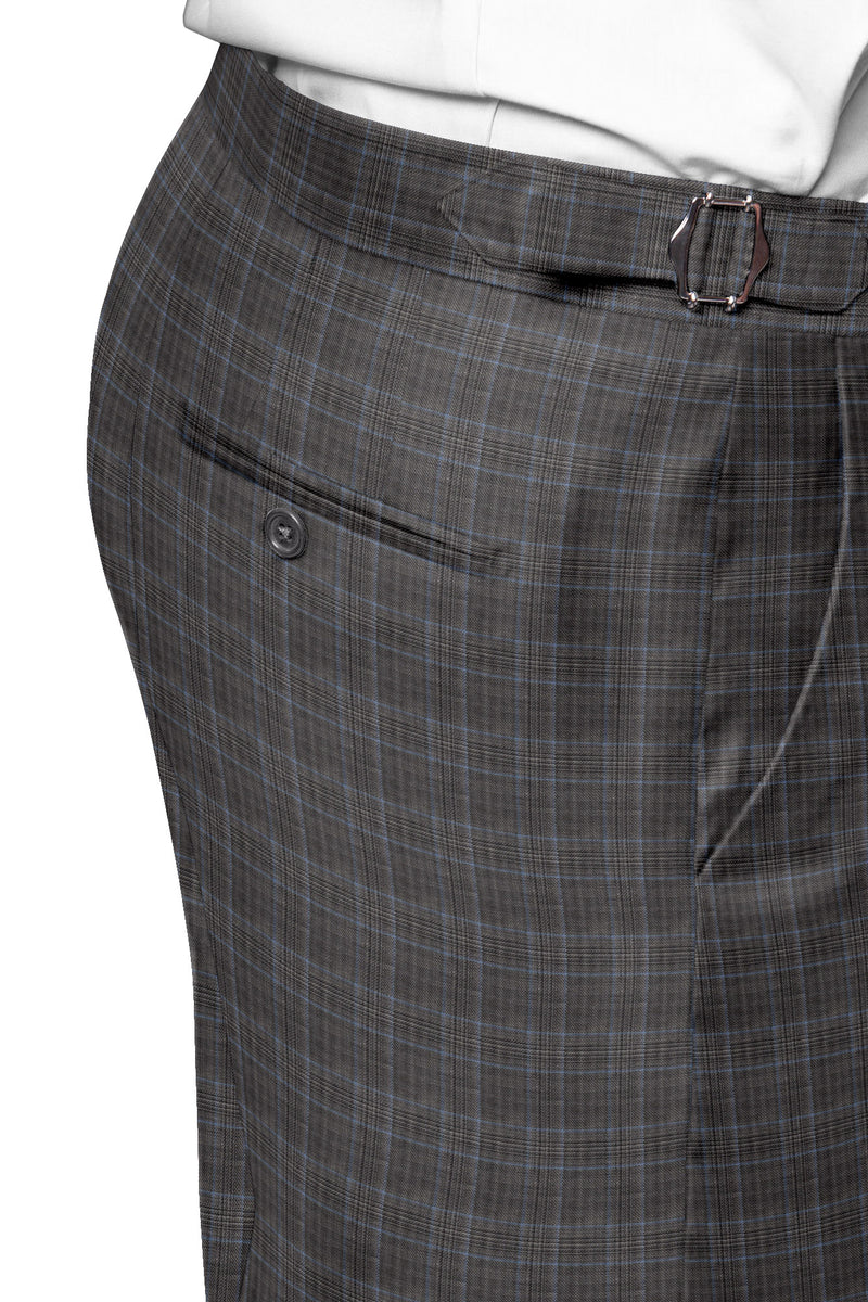 Image of a Grey & Sky-Blue Worsted Checks Merino Wool Suiting Fabric