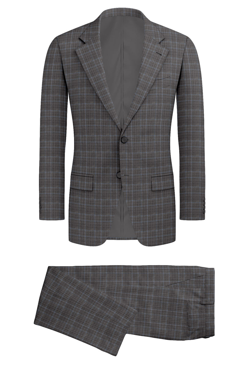 Image of a Grey & Sky-Blue Worsted Checks Merino Wool Suiting Fabric