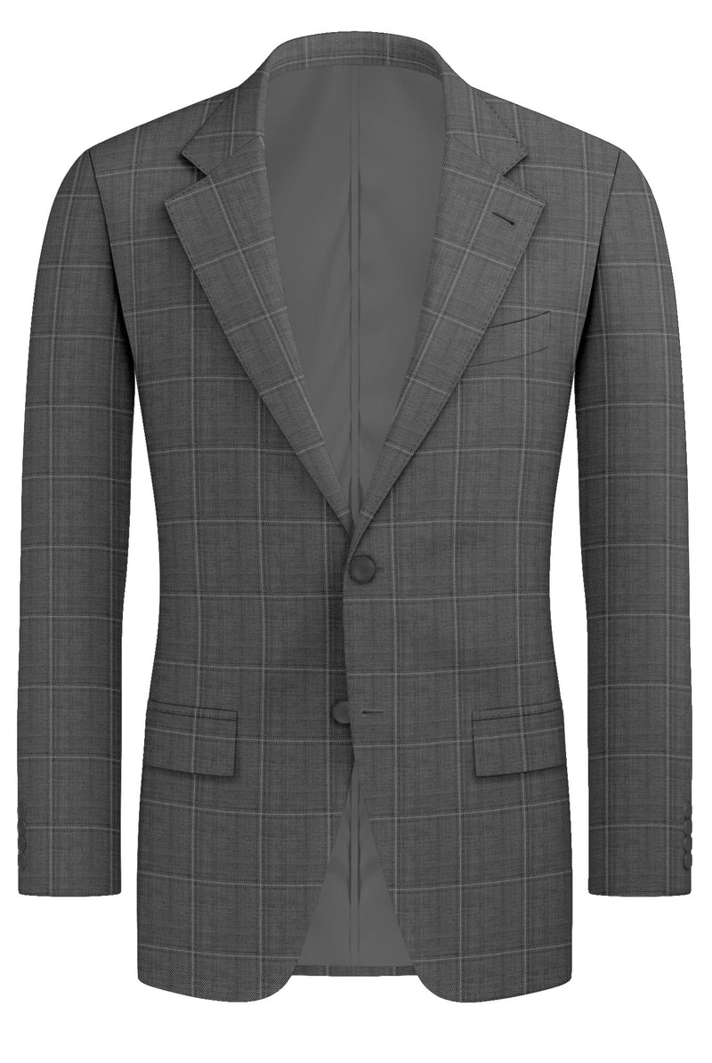 Image of a Grey & White Worsted Checks Merino Wool Blazers Fabric