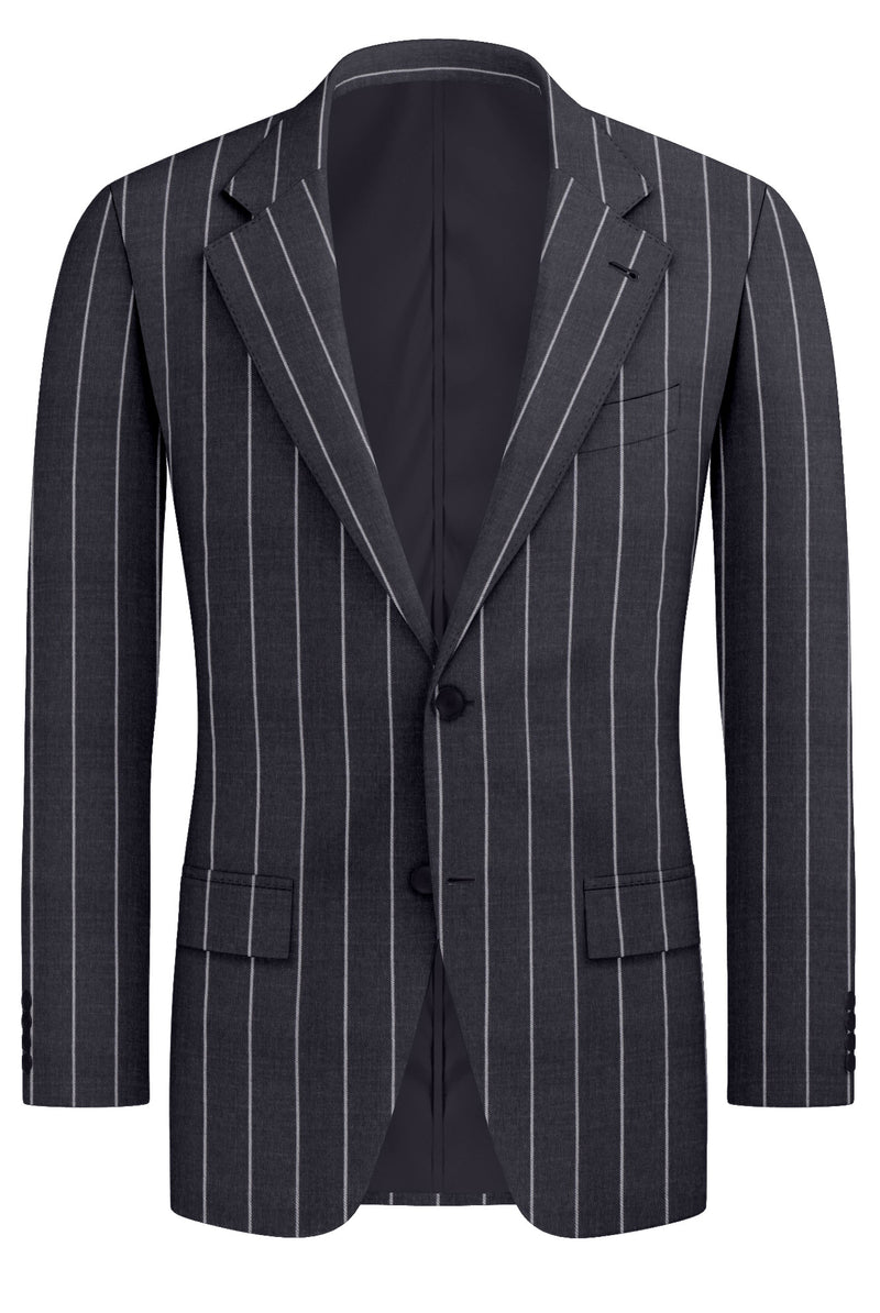 Image of a Grey & White Worsted Stripes Merino Wool Blazers Fabric
