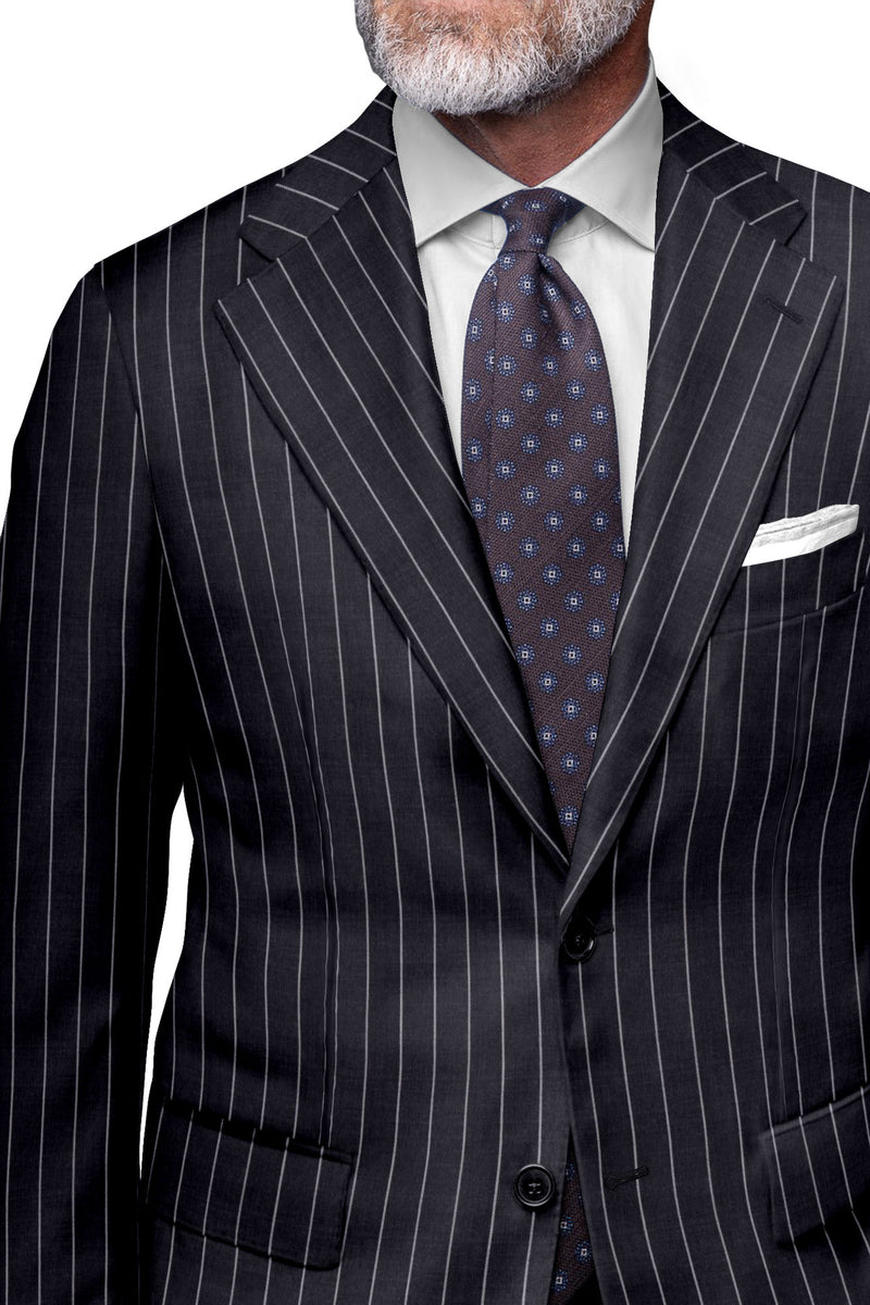 Image of a Grey & White Worsted Stripes Merino Wool Blazers Fabric