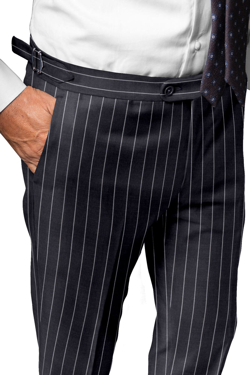 Image of a Grey & White Worsted Stripes Merino Wool Pants Fabric