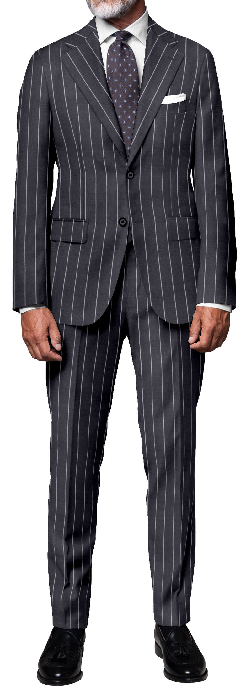 Image of a Grey & White Worsted Stripes Merino Wool Suiting Fabric