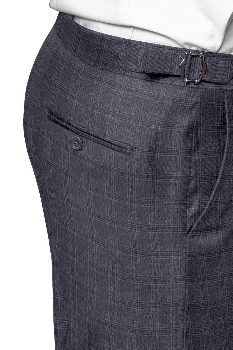 Image of a Grey Worsted Checks Merino Wool Pants Fabric