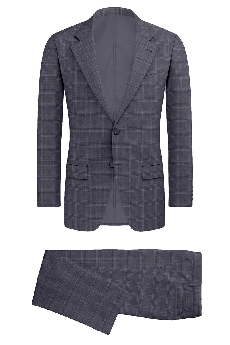 Image of a Grey Worsted Checks Merino Wool Suiting Fabric