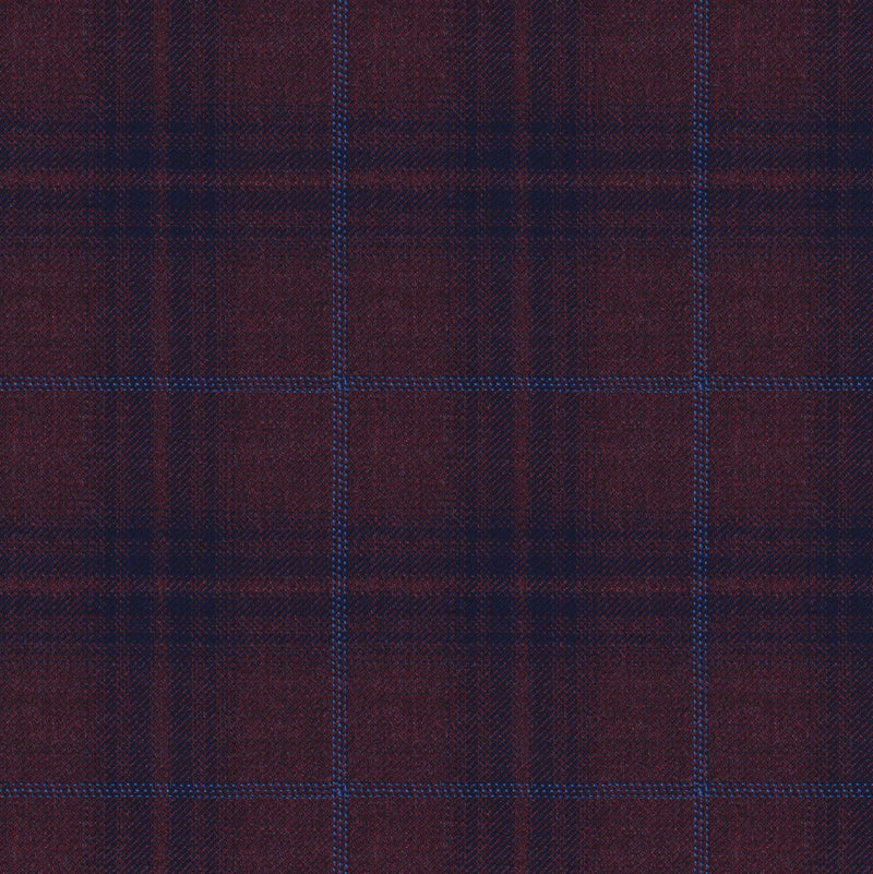 Image of a Maroon & Blue Worsted Checks Merino Wool Pants Fabric