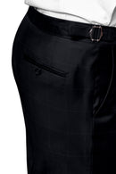 Image of a Mid-Blue & Black Worsted Checks Merino Wool Pants Fabric