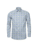 Image of a Mid-Blue & Lime End on End Prints Cotton Linen Blend Shirting Fabric
