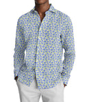 Image of a Mid-Blue & Lime End on End Prints Cotton Linen Blend Shirting Fabric