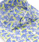 Image of a Mid-Blue & Lime End on End Prints Cotton Linen Blend Shirting Fabric