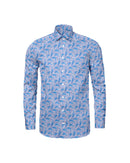 Image of a Mid-Blue & Navy-Blue End on End Prints Cotton Linen Blend Shirting Fabric