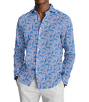 Image of a Mid-Blue & Navy-Blue End on End Prints Cotton Linen Blend Shirting Fabric