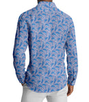 Image of a Mid-Blue & Navy-Blue End on End Prints Cotton Linen Blend Shirting Fabric