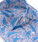 Image of a Mid-Blue & Navy-Blue End on End Prints Cotton Linen Blend Shirting Fabric