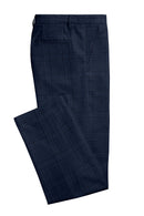 Image of a Mid-Blue & Navy-Blue Worsted Checks Merino Wool Pants Fabric