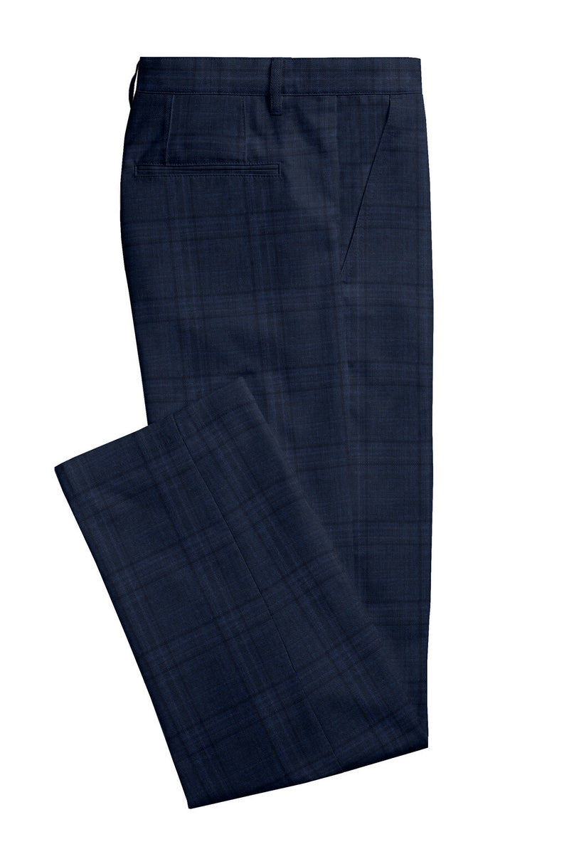 Shivas Mid-Blue & Navy-Blue Worsted Checks Merino Wool Pants Fabric (74463-03) Shivas Mid-Blue & Navy-Blue Worsted Checks Merino Wool Pants Fabric (74463-03)