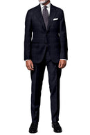 Image of a Mid-Blue & White Worsted Checks Merino Wool Pants Fabric