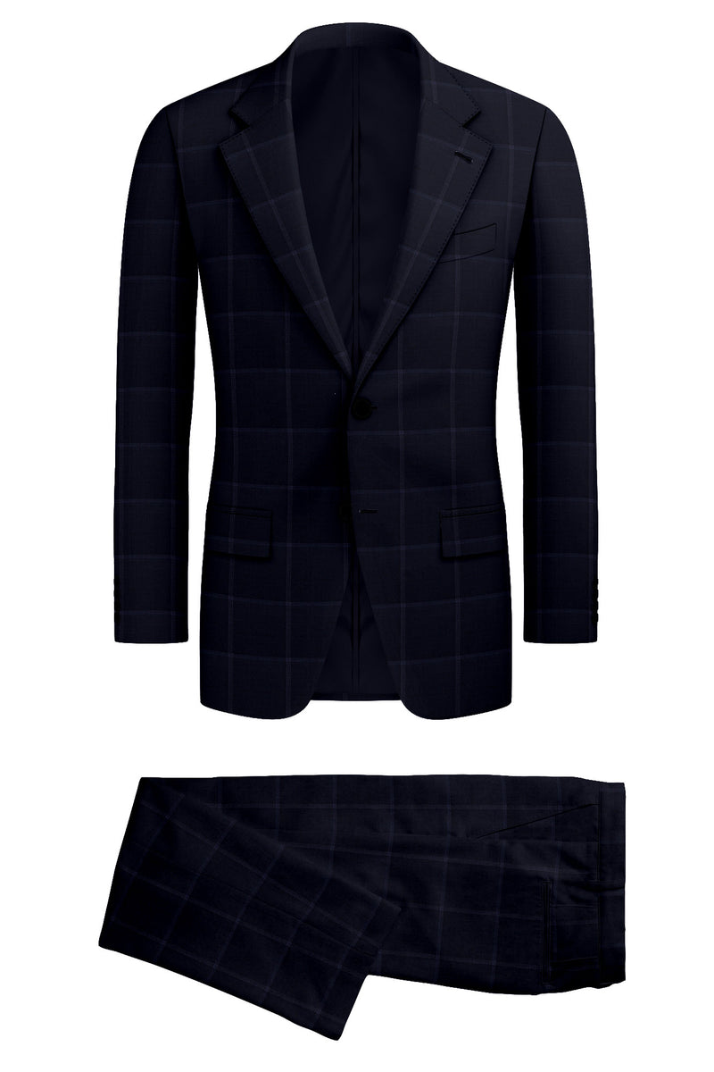 Image of a Mid-Blue & White Worsted Checks Merino Wool Suiting Fabric
