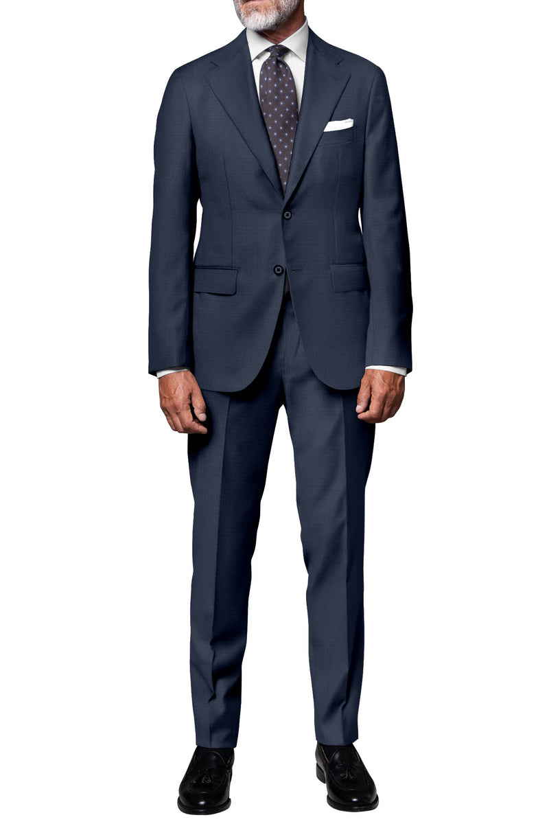 Image of a Mid-Blue Worsted Sharkskin Merino Wool Suiting Fabric