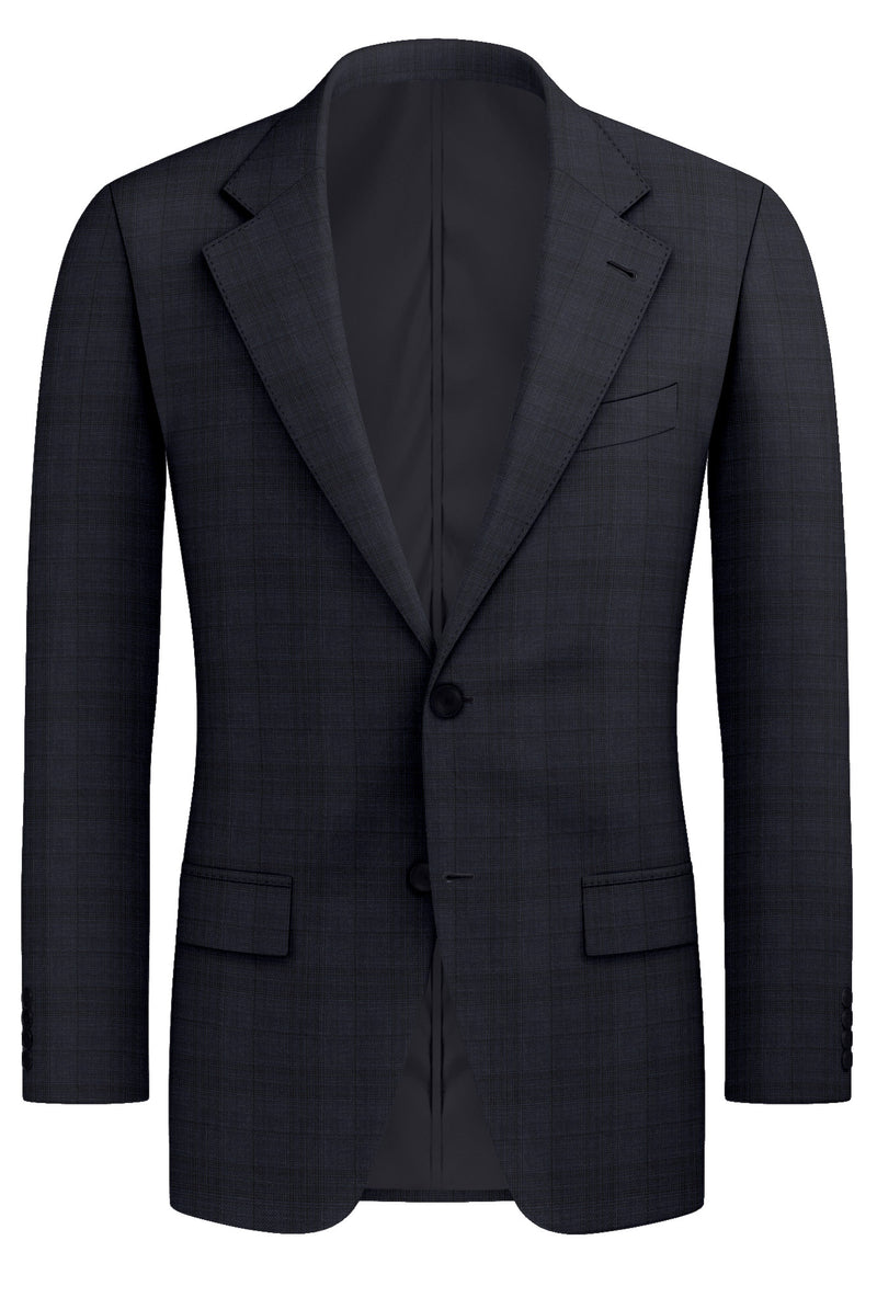 Image of a Midnight-Blue & Black Worsted Checks Merino Wool Blazers Fabric