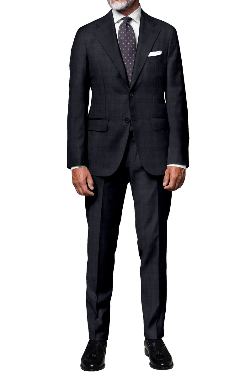 Image of a Midnight-Blue & Black Worsted Checks Merino Wool Blazers Fabric