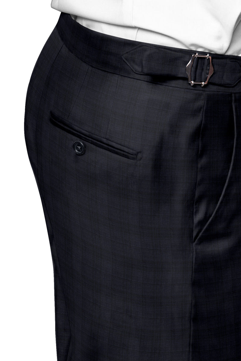 Image of a Midnight-Blue & Black Worsted Checks Merino Wool Pants Fabric