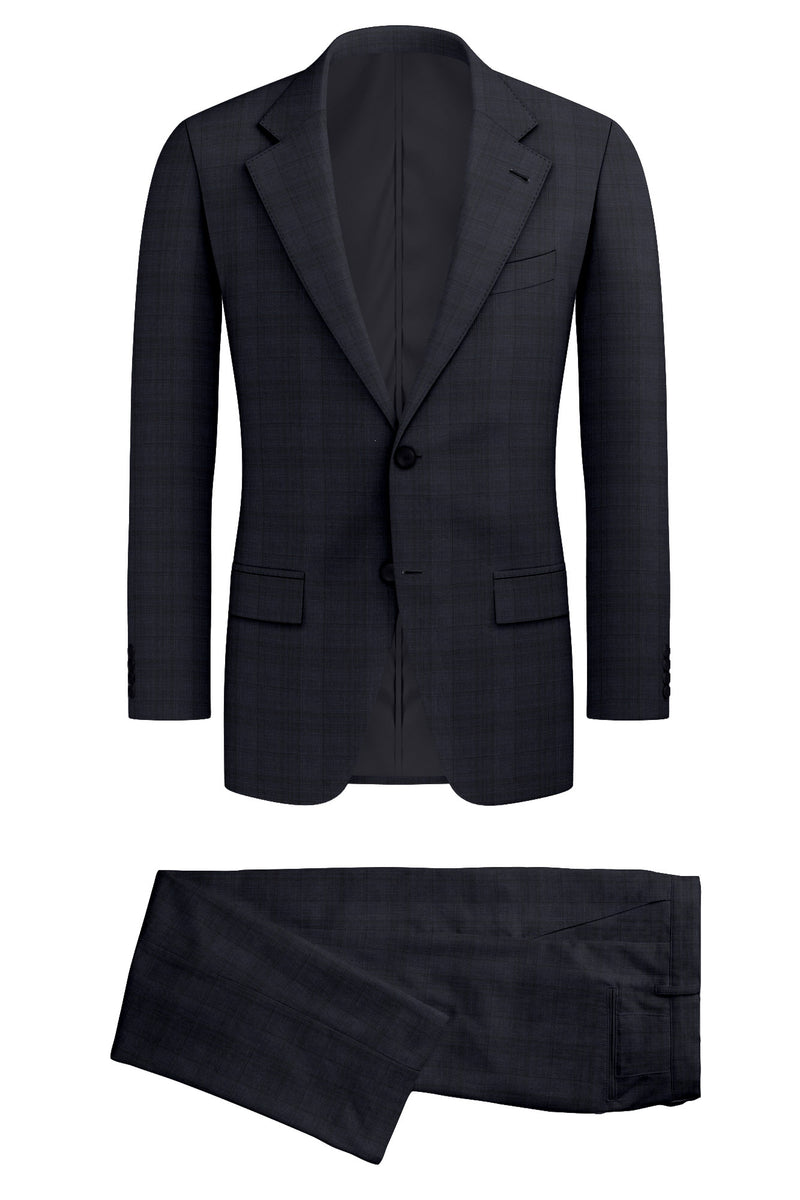 Image of a Midnight-Blue & Black Worsted Checks Merino Wool Suiting Fabric