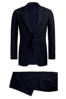 Image of a Midnight-Blue & Black Worsted Houndstooth Merino Wool Suiting Fabric