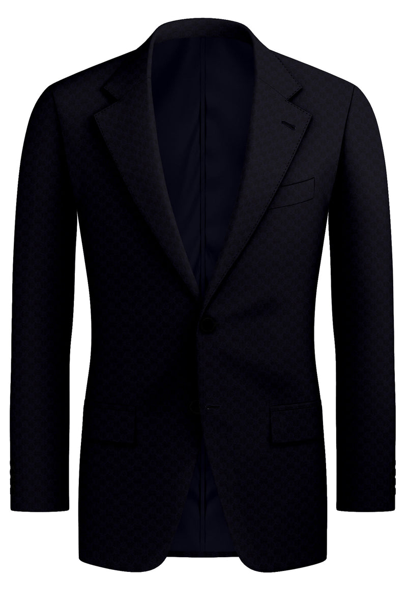 Image of a Midnight-Blue & Black Worsted Micropattern Merino Wool Blazers Fabric